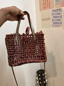 Chic Woven Handbag with Chain Strap