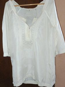 Silk Dori Work White Kurti