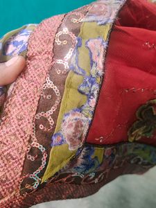 Brick Red Designer Partly Pallu Saree