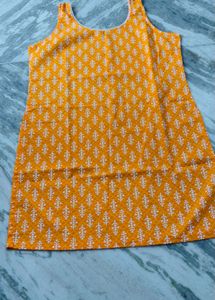 Orange Printed Sleeveless Kurta