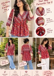 Red Floral Printed Tunic Top | V-Neck