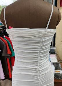 White Ruched Bodycon Mini Dress