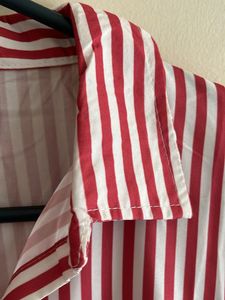 Classic Red &amp; White Striped Button-Up Shirt