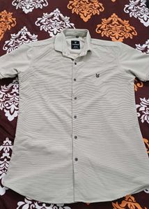 Men's Beige Striped Short Sleeve Shirt