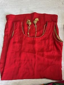 Vibrant Red Ethnic Patiala   Suit with Phulkari Du