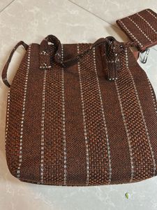 Woven Tote Bag with Matching Pouch
