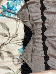 Grey Camisole with Black Lace Trim