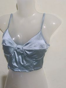 Blue Satin Corset Top