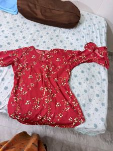 Red Floral Print Kurta