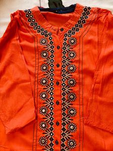 Orange Embroidered Kurta