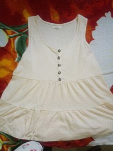 Cream Waffle Knit Tiered Tank Top