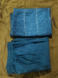 Elegant Olive Kurta Set with Blue Pants