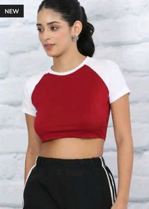 Shein Contrast Raglan Short Sleeves Crop Crew Tshi