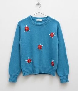 Blue Floral Embroidered Sweater