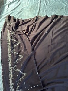 Brown Zardozi Work Silk Satin Saree