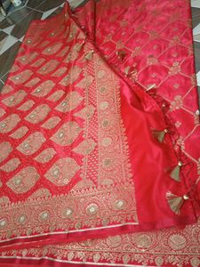 Red Embroidered banarasi jaal butti Saree