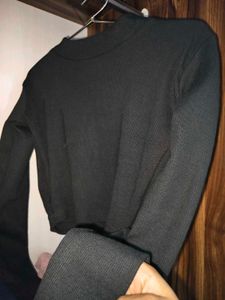 Black Ribbed Mock Neck Top