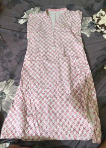 White Kurta with Pink Print