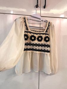 Chic Crochet &amp; Chiffon Blouse