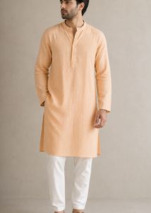 Men's Peach Striped Kurta Set