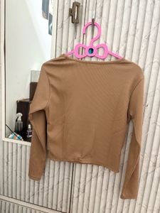Brown Square Neck Long Sleeve Top