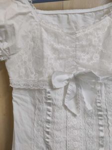 White Lace Detail Puff Sleeve Blouse