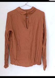 Brown Long Sleeve Collared Blouse