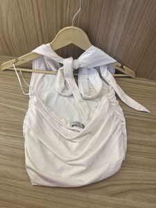 ZARA Chic White Halterneck Ruched Crop Top