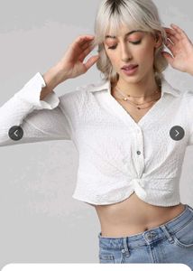 Textured White Cropped Shirt