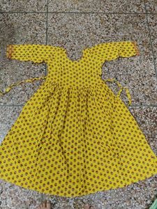 Vibrant Yellow Printed short frock kurta