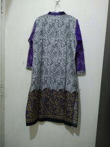 Mango Print Purple Kurta With Net Sleeves