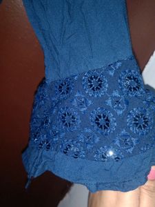 Blue Embroidered Frock For Women