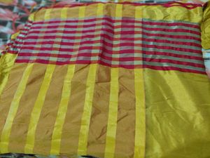 Vibrant Yellow Saree with Striped Border