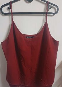 Chic Red Embellished Camisole Top