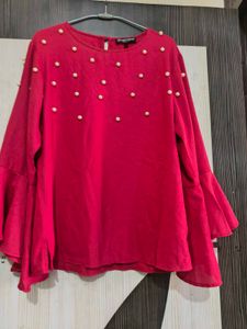 Stylish Red Pearl Embellished Kurta