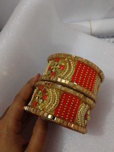Red &amp; Gold Embellished Bangles
