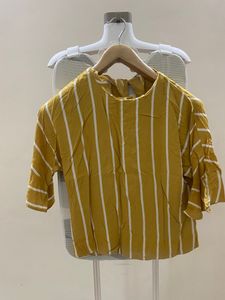 Mustard Yellow Striped Bell Sleeve Top