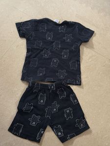 Cute Bear Print T-Shirt &amp; Shorts Set