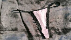Pink G-String with Black Lace Trim