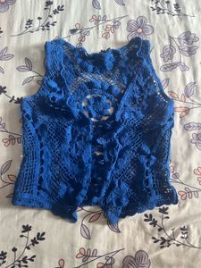Boho Blue Crochet Vest