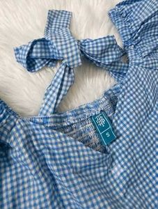 Aesthetic Light Blue Gingham Smocked Midi Dress