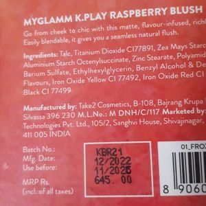 MyGlamm K.Play Flavoured Blush-Frozen Raspberry (P