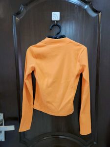 Orange Quarter Zip Long Sleeve Top