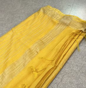 Bright Yellow Saree with Striped Detail Pallu