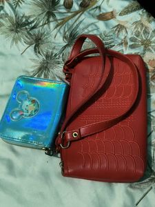Stylish Red Shoulder Bag &amp; Wallet