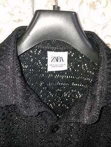 zara men's crochet texture shirt