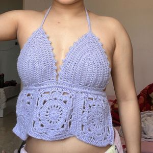 beautiful handmade Crochet Halter Neck Crop Top h