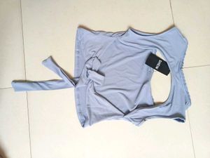 branded Lace Trim Cutout Back Tie Top