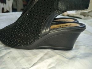 Black Perforated Wedge Sandals
