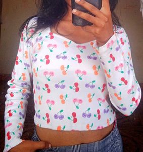Cute Cherry Print Long Sleeve Top